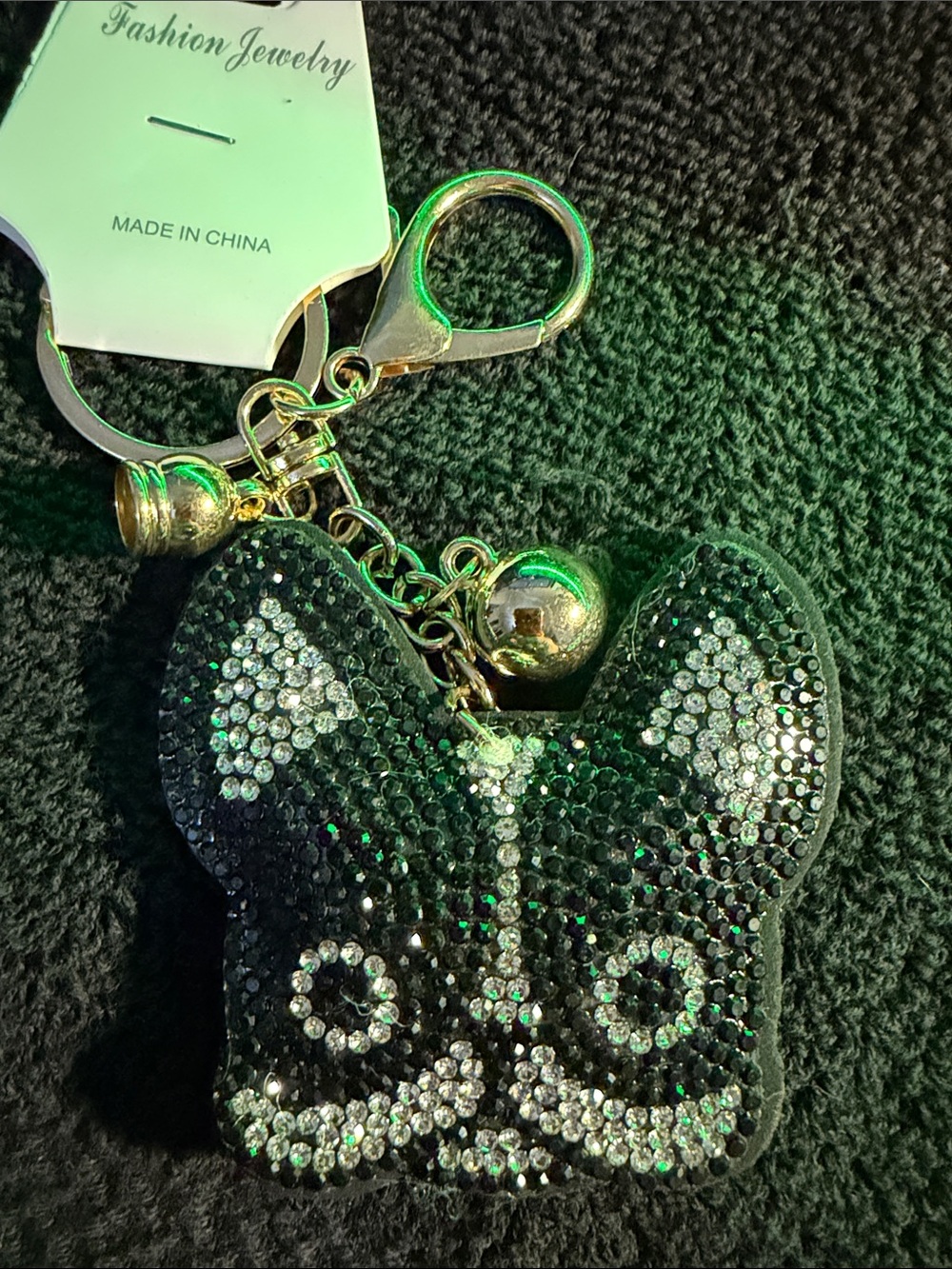 Rhinestone French Bulldog Keychain - Black & Silver